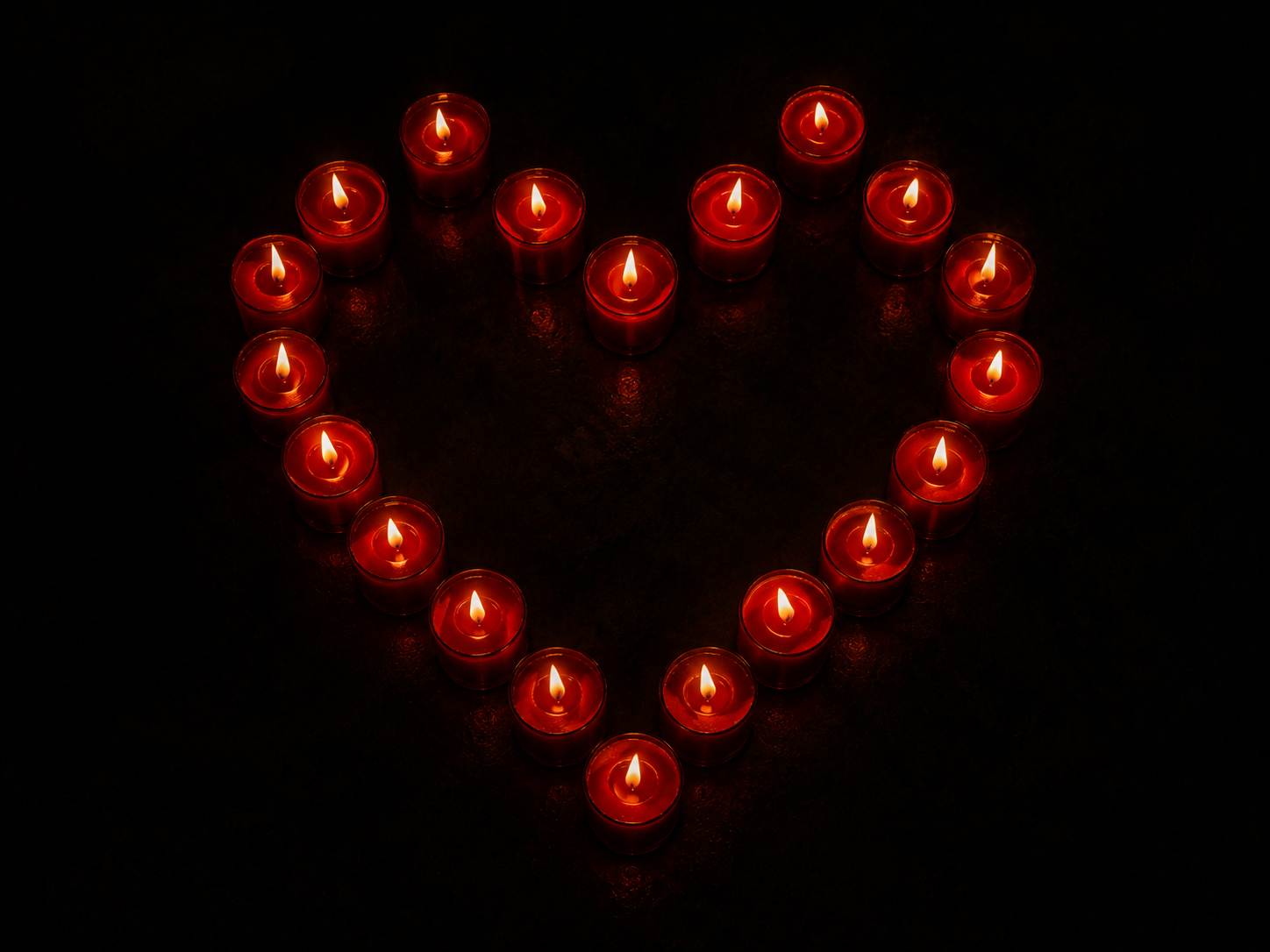 Coração formado por velas vermelhas acesas