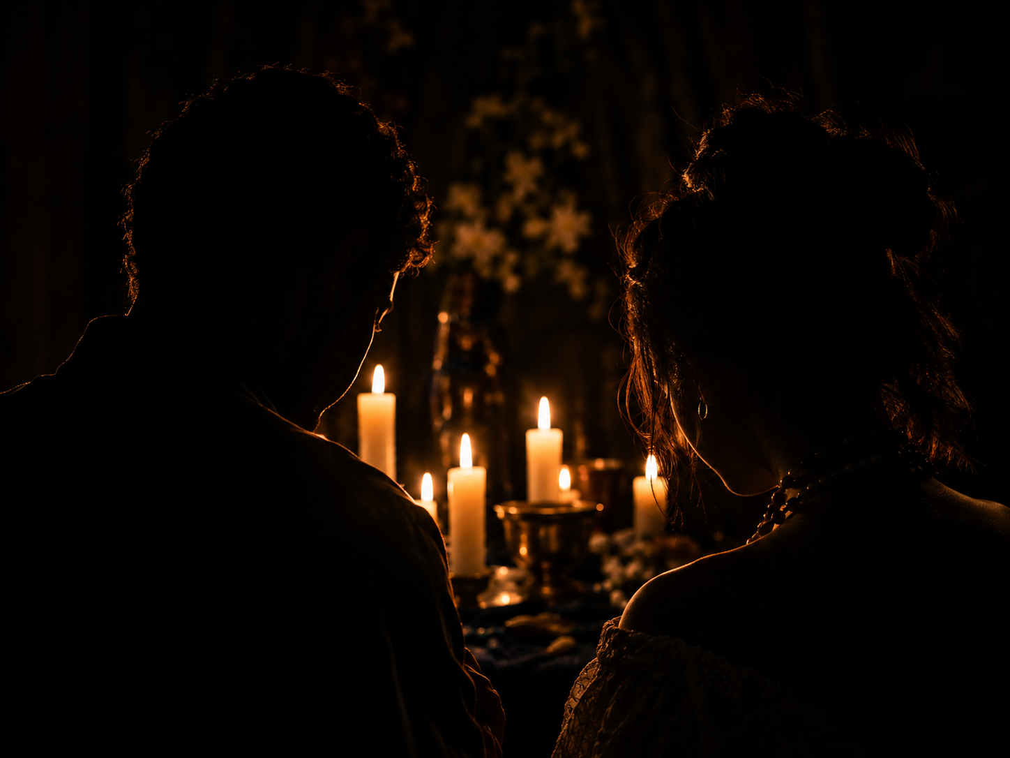 Silhueta de um casal à luz de velas